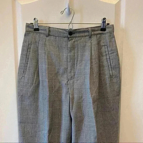 Vintage High Waisted Pleated Trouser Pants  Black White Glen Plaid 12 Petite - Picture 5 of 16